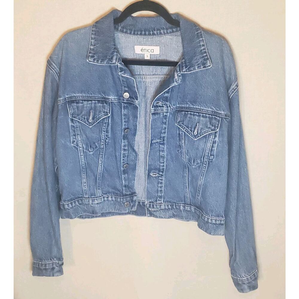 Etica Women's Denim Jacket Cropped Small‎ Preused Good Classic Jean Jacket